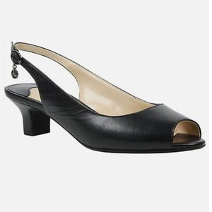 New J. Renee ALDENE Leather Black Kidskin slingback pump short high heel 6.5